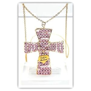 Handmade Swarovski Crystals Pearls Cross Long Necklace "Trust in the Lord"